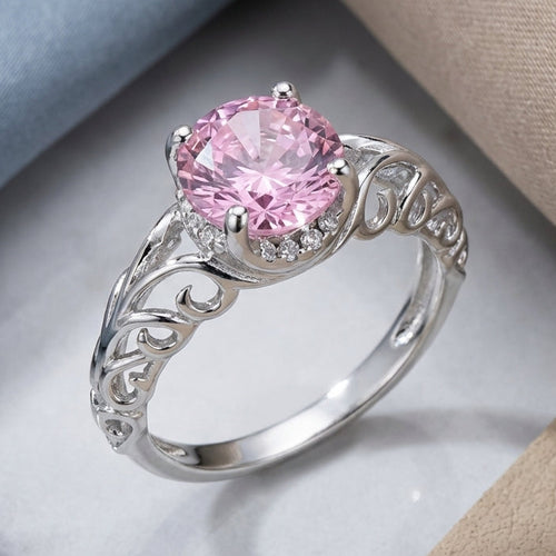 Sterling Silver Swirl Pink CZ Ring