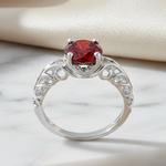 Sterling Silver Swirl Design Garnet and Clear CZ Ring