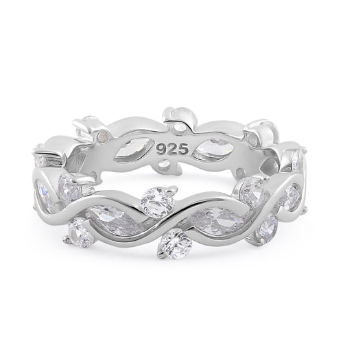 Sterling Silver Eternity Marquise Round Clear CZ Ring