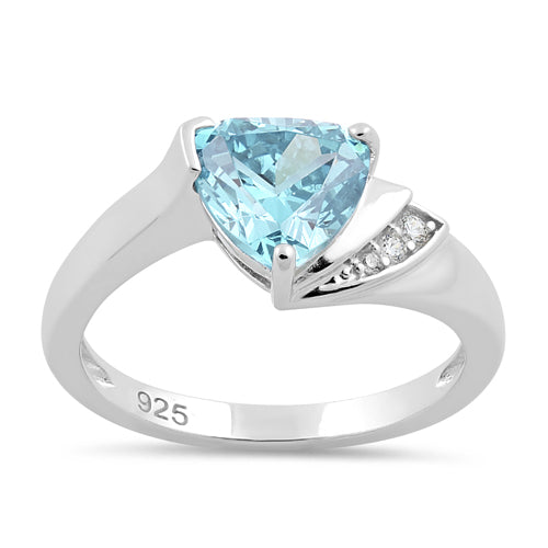 Sterling Silver Elegant Trillion Cut Aqua Blue CZ Ring
