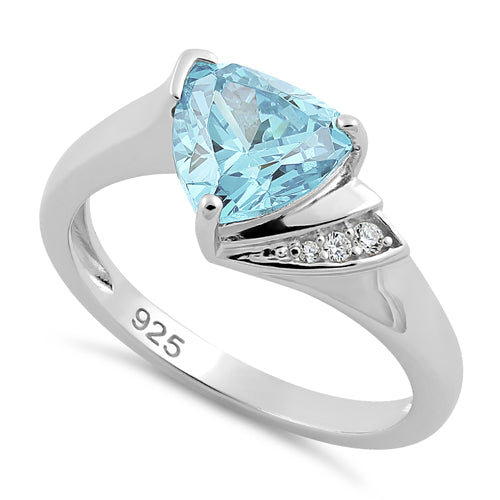 Sterling Silver Elegant Trillion Cut Aqua Blue CZ Ring