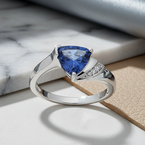 Sterling Silver Trillion Tanzanite-tone CZ Ring