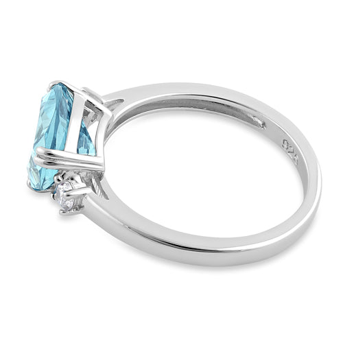 Sterling Silver Trillion Cut Aqua Blue CZ Ring