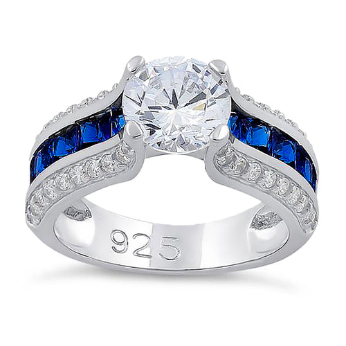 Sterling Silver Blue Row CZ Engagement Ring