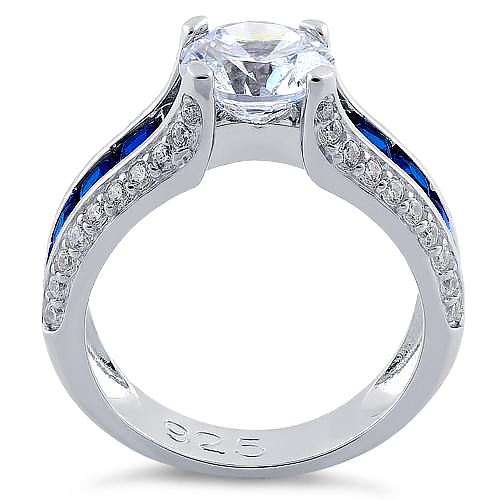 Sterling Silver Blue Row CZ Engagement Ring