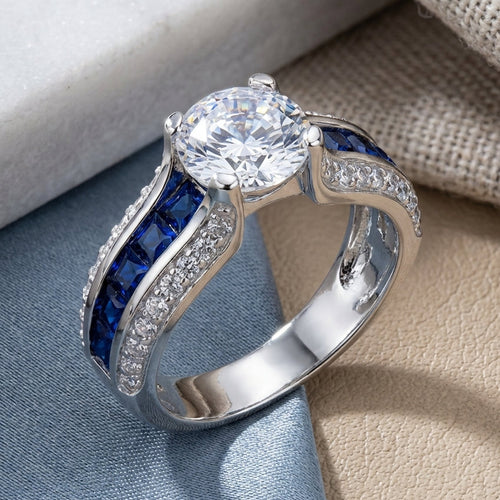 Sterling Silver Blue CZ Engagement Ring