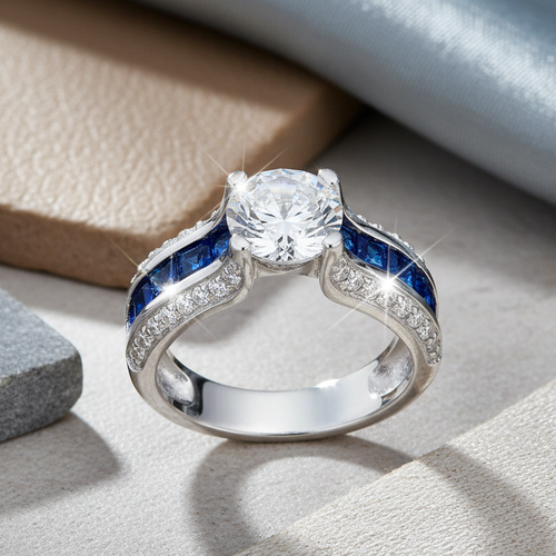 Sterling Silver Blue CZ Engagement Ring