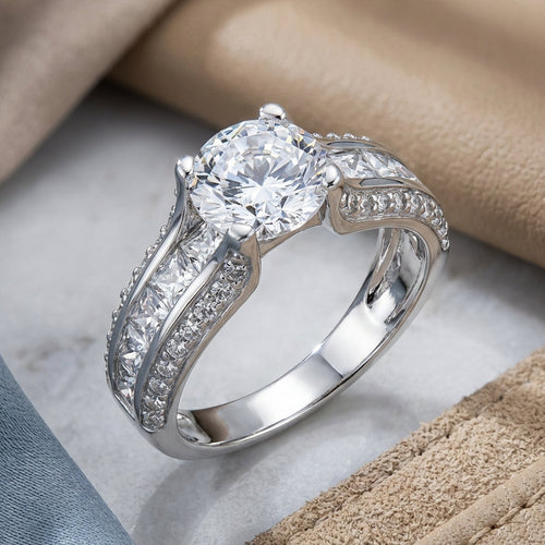 Sterling Silver Round & Princess Cut Clear CZ Ring
