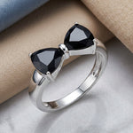 Sterling Silver Bow Trillion Cut Black CZ Ring