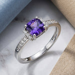 Sterling Silver Cushion Amethyst CZ Ring