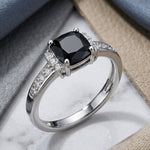Sterling Silver Cushion-Cut Black CZ Ring