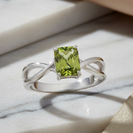 Sterling Silver Twist Emerald Cut Peridot CZ Ring