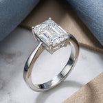 Sterling Silver Solitaire Emerald Cut Clear CZ Ring