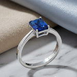 Sterling Silver Solitaire Emerald Cut Blue Spinel CZ Ring