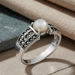 Sterling Silver Round Mother of Pearl Marcasite Ring