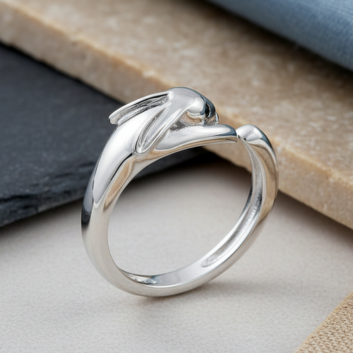 Sterling Silver Rabbit Black CZ Ring