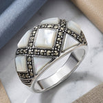 Sterling Silver Mother of Pearl Marcasite Ring