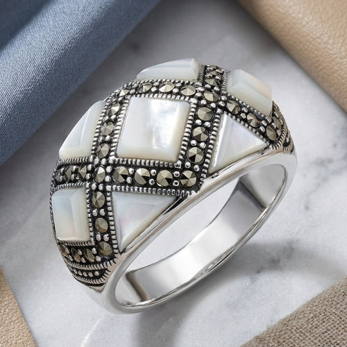 Sterling Silver Mother of Pearl Marcasite Ring