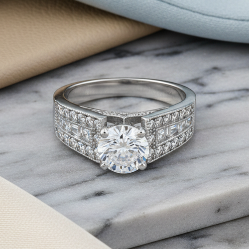 Sterling Silver 1.30 ct. CZ Engagement Ring