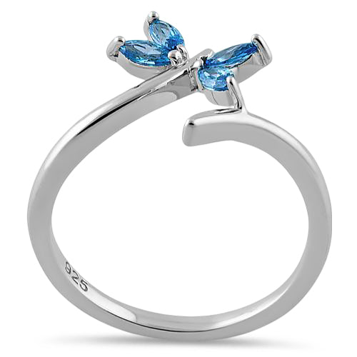 Sterling Silver Dragonfly Aqua Blue CZ Ring