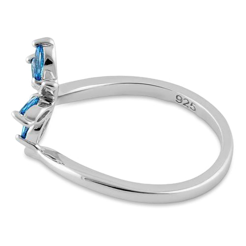 Sterling Silver Dragonfly Aqua Blue CZ Ring