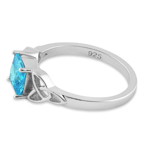 Sterling Silver Celtic Aqua Blue Princess Cut CZ Ring