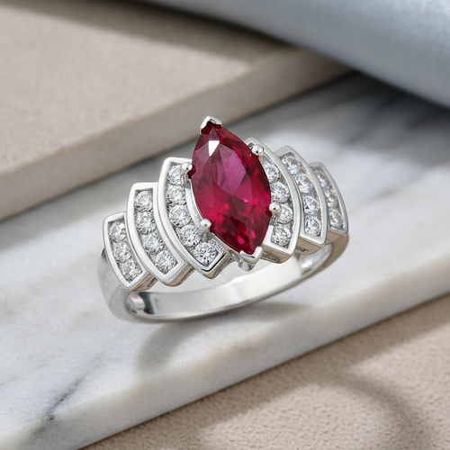 Sterling Silver Marquise Ruby-tone CZ Ring