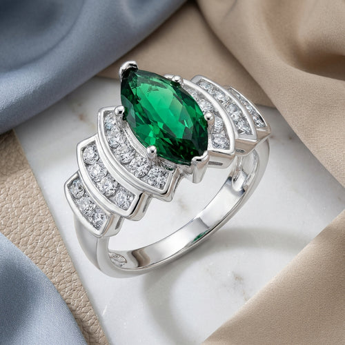 Sterling Silver Marquise Green CZ Ring