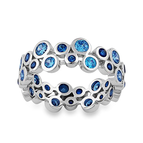 Sterling Silver Eternity Bubbles Aqua Blue Spinel CZ Ring