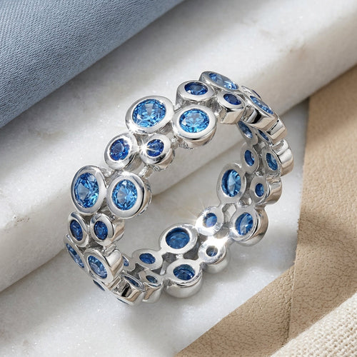 Sterling Silver Eternity Bubbles Blue CZ Ring