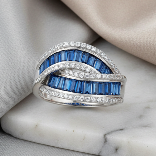 Sterling Silver Blue CZ Band Ring