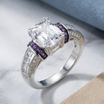 Sterling Silver Emerald-Cut Purple CZ Ring