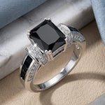 Sterling Silver Black Emerald-Cut CZ Ring