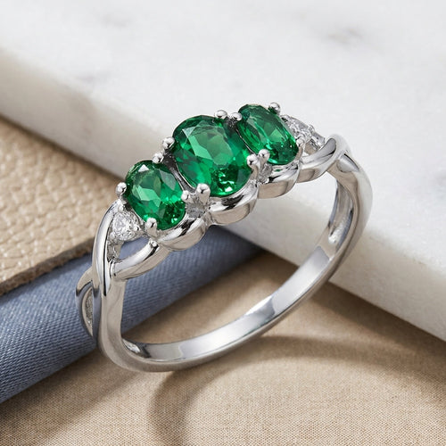 Sterling Silver Triple Oval Green CZ Ring