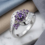 Sterling Silver Blooming Flower Amethyst CZ Ring