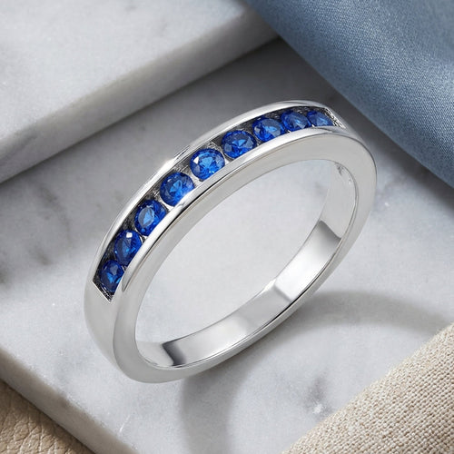 Sterling Silver Blue Spinel CZ Band Ring