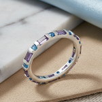 Sterling Silver Blue & Purple Eternity CZ Ring