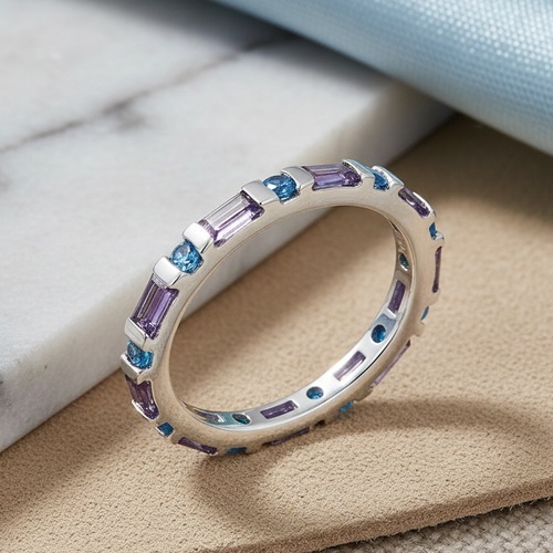 Sterling Silver Blue & Purple Eternity CZ Ring