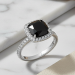 Sterling Silver Cushion-Cut Black CZ Ring