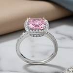 Sterling Silver Cushion Cut Pink CZ Ring