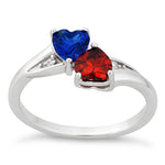 Sterling Silver Double Heart Garnet & Blue Spinnel CZ Ring