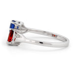 Sterling Silver Double Heart Garnet & Blue Spinnel CZ Ring