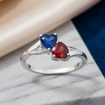 Sterling Silver Double Heart Garnet & Blue Spinnel CZ Ring