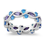 Sterling Silver Eternity Purple & Blue Topaz CZ Ring