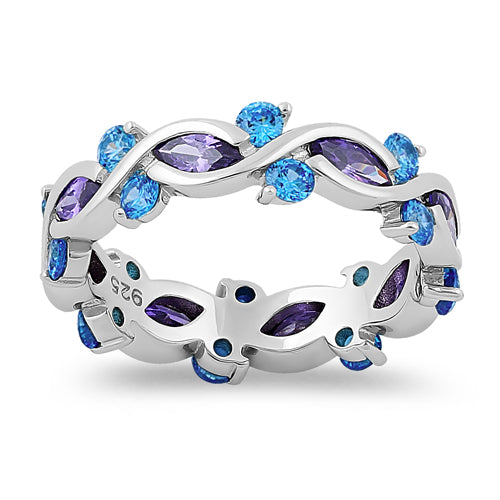 Sterling Silver Eternity Purple & Blue Topaz CZ Ring