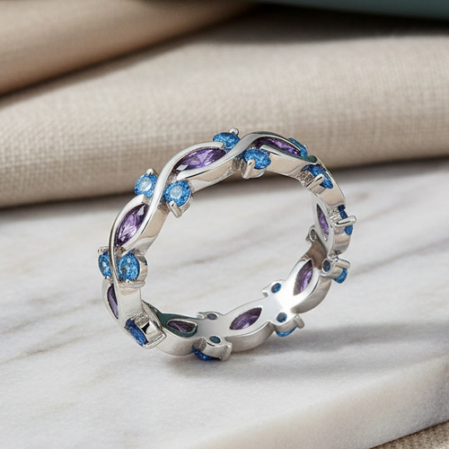 Sterling Silver Eternity Purple & Blue Topaz CZ Ring