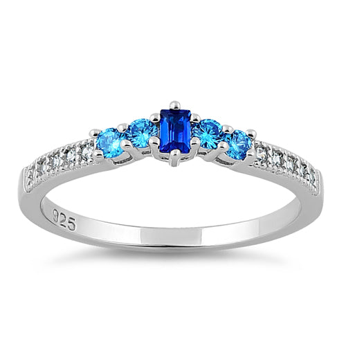 Sterling Silver Blue Spinel & Aqua CZ Ring