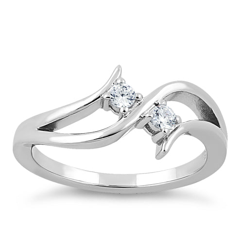 Sterling Silver Double Clear Round Cut CZ Ring