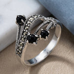 Sterling Silver Black Onyx Marcasite Ring