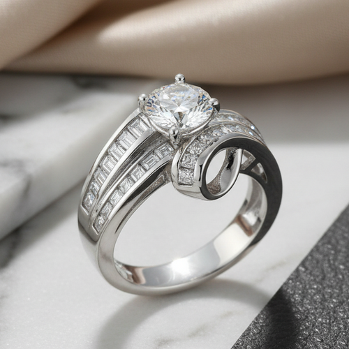 Sterling Silver Twisted Channel CZ Ring
